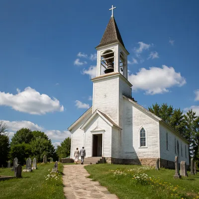 Rural Church Bell Tower Under Blue Sky