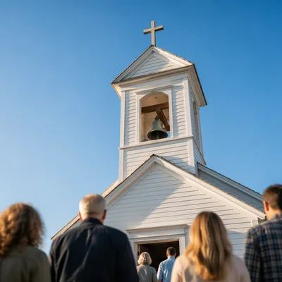 White Church Bell Tower Under Blue Sky