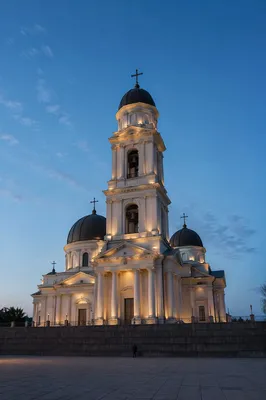 Neoclassical Church Bell Tower at Twilight