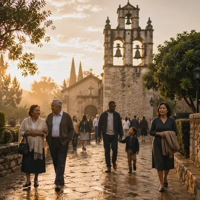 Morning Worshippers at Stone Bell Tower