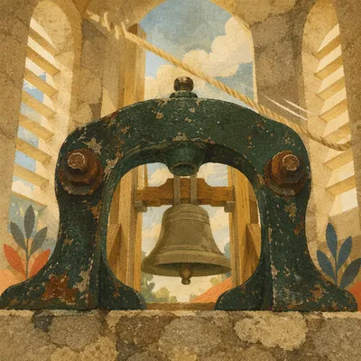 Sunday Morning Church Bell Tower Close-Up