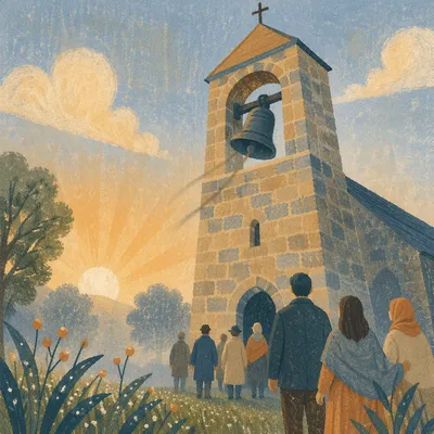 Sunday Morning Church Bell Tower at Sunrise