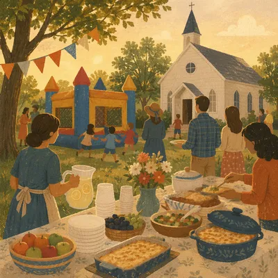 Warm Church Block Party Fellowship Scene