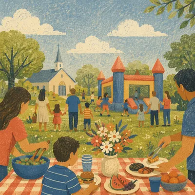 Sunny Church Block Party on Lawn