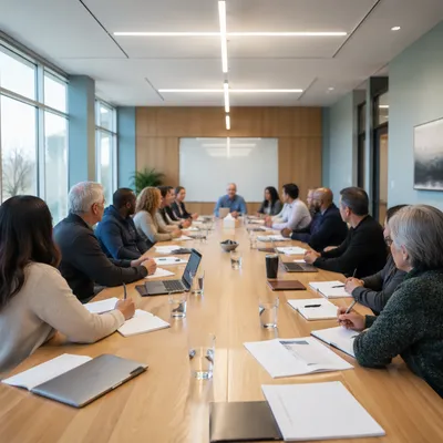 Church Board Meeting in Modern Conference Room