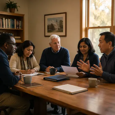 Church Board Meeting Around Wooden Table