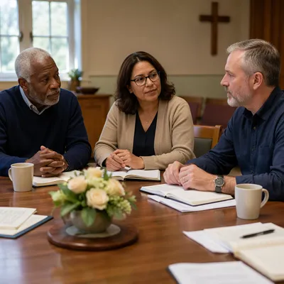 Three Elders in Meeting Discussion
