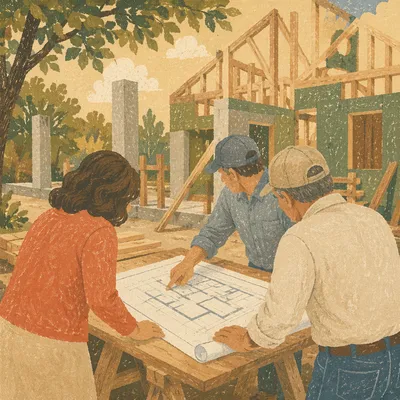 Church Building Committee Reviewing Construction Plans