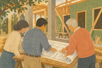 Church Building Committee Reviewing Construction Plans