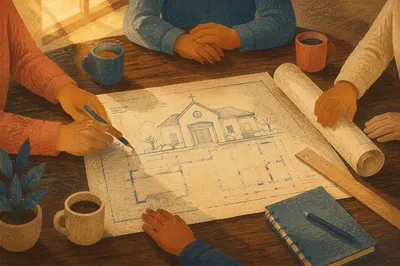 Church Building Committee Reviewing Renovation Blueprints