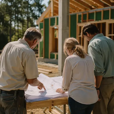 Church Building Committee Reviewing Blueprints Onsite