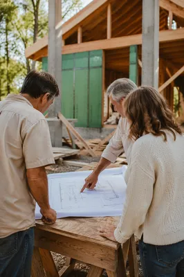 Church Building Committee Reviewing Blueprints