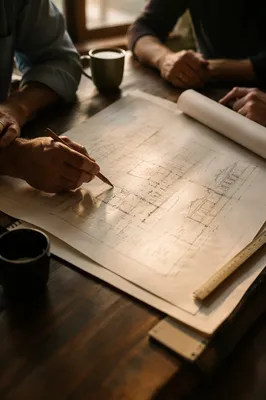 Church Building Committee Reviewing Renovation Blueprints