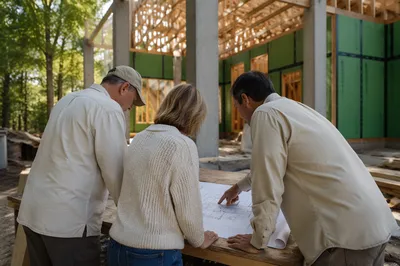 Church Building Committee Reviewing Construction Blueprints