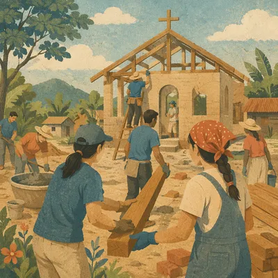 Overseas Volunteers Building Rural Community Church