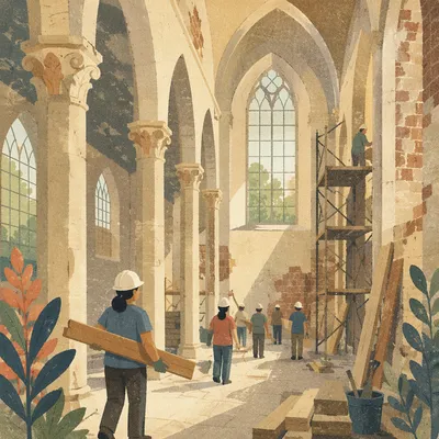 Overseas Volunteers Restoring Historic Church Interior