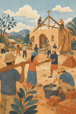 Overseas Volunteers Building a Rural Church