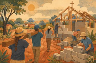 Overseas Volunteers Building a Rural Church