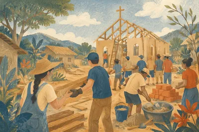 Overseas Volunteers Building Rural Community Church