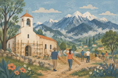Overseas Volunteers Building Rural Chapel