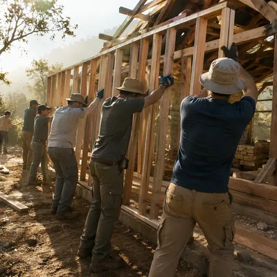 Overseas Volunteers Building a Rural Church
