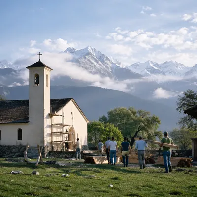Overseas Volunteers Building Rural Chapel