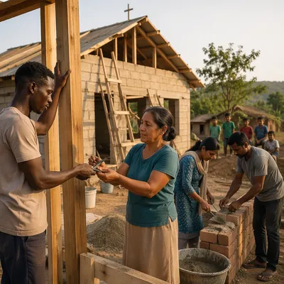 Overseas Volunteers Building Rural Community Chapel