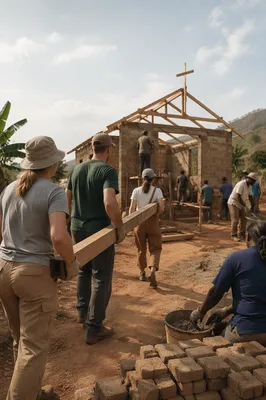 Overseas Volunteers Building a Rural Church