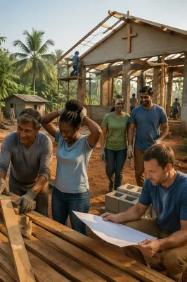 Volunteers Building Rural Tropical Chapel Together