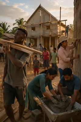 Volunteers Building Chapel in Tropical Village