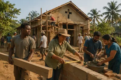 Volunteers Building Chapel in Tropical Village
