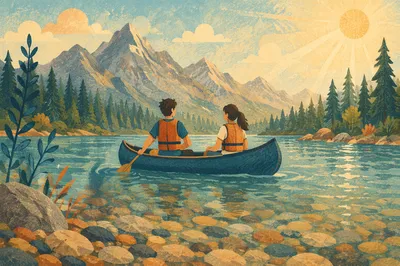 Summer Church Camp Canoe on Alpine Lake