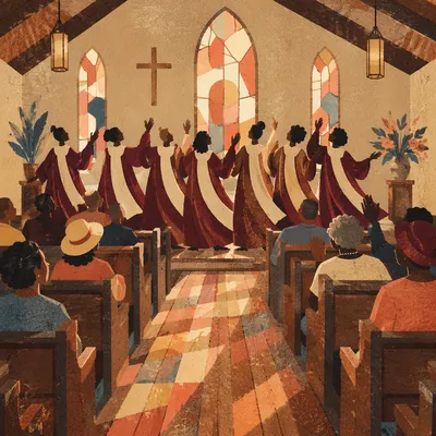 Joyful Gospel Choir in Sunlit Sanctuary