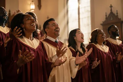 Joyful Gospel Choir Singing in Church