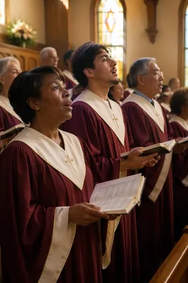 Church Choir Singing in Warm Sanctuary