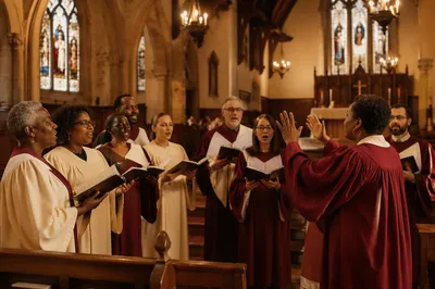 Church Choir Rehearsal in Warm Sanctuary