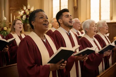 Church Choir Singing Hymns in Sanctuary