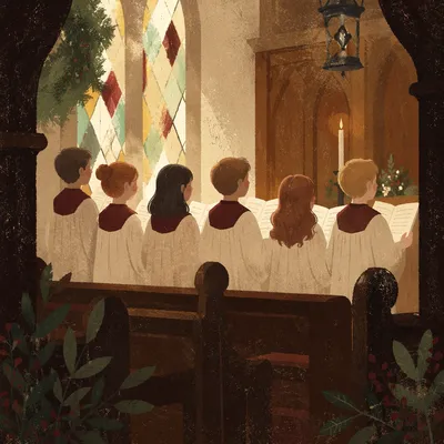 Reverent Church Choir Singing in Sanctuary