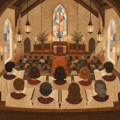 Reverent Church Choir in Warm Sanctuary