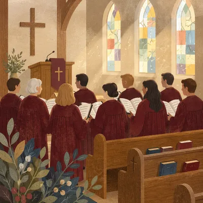 Church Choir Singing in Warm Sanctuary