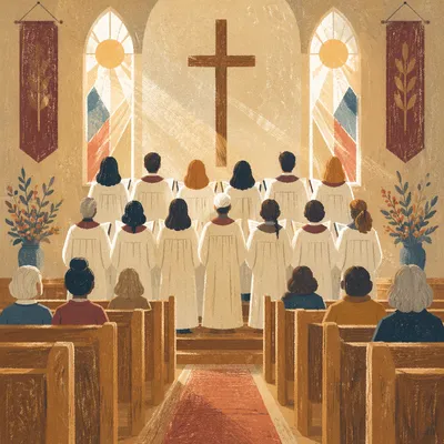 Reverent Church Choir in Morning Sanctuary