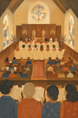 Reverent Church Choir in Warm Sanctuary