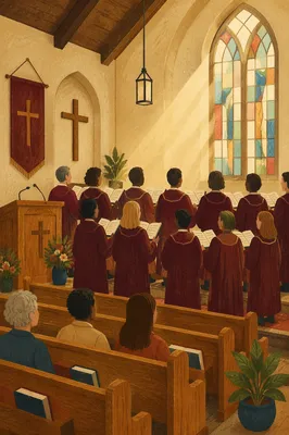 Church Choir Singing in Warm Sanctuary