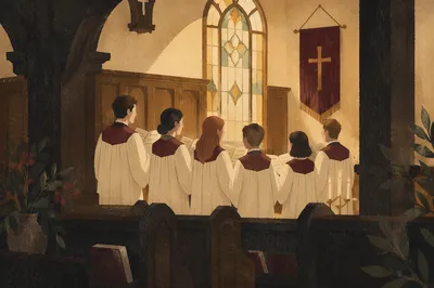 Church Choir Singing in Quiet Sanctuary