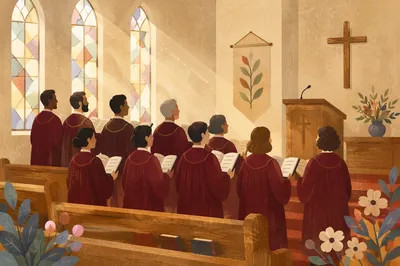 Church Choir Singing in Warm Sanctuary