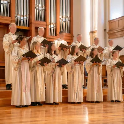 Church Choir Singing in Traditional Sanctuary