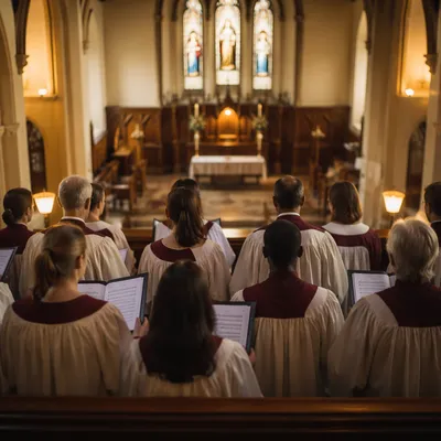 Church Choir Singing in Warm Sanctuary