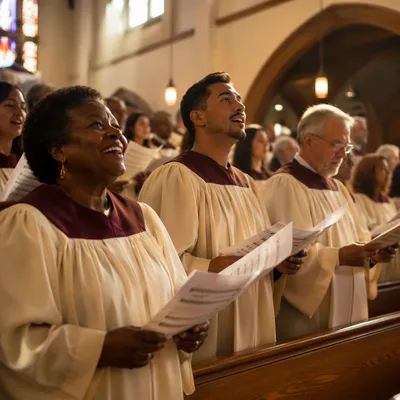Church Choir Singing in Warm Sanctuary