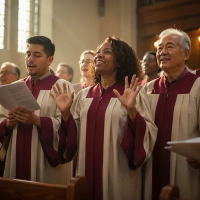 Church Choir Singing in Warm Sanctuary