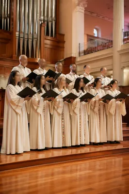 Church Choir Singing in Traditional Sanctuary